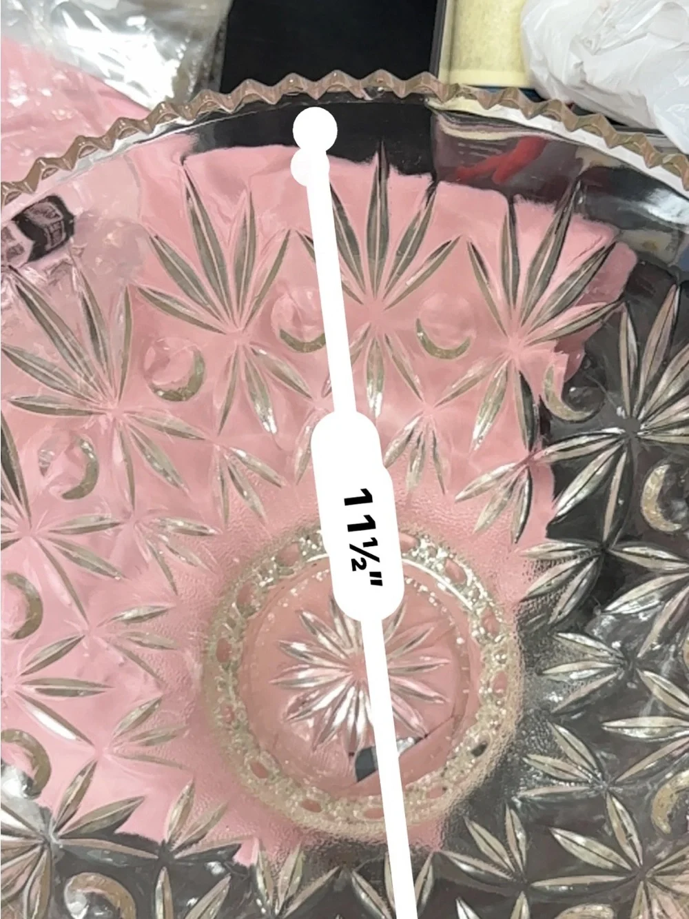 Pressed Glass Pink Centerpiece Bowl with Star Pattern